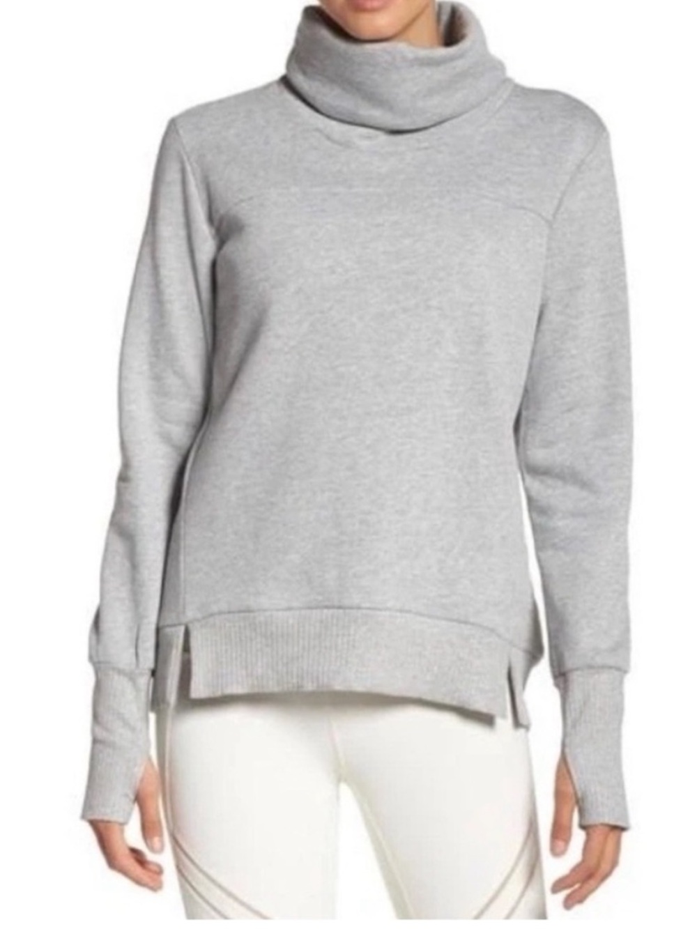 Alo Yoga Haze Long Sleeve Funnel Neck Fleece Sweatshirt in Heather Gray,